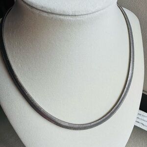 Vintage Silver Tone Herringbone Chain Necklace 16” Flat Snake Chain